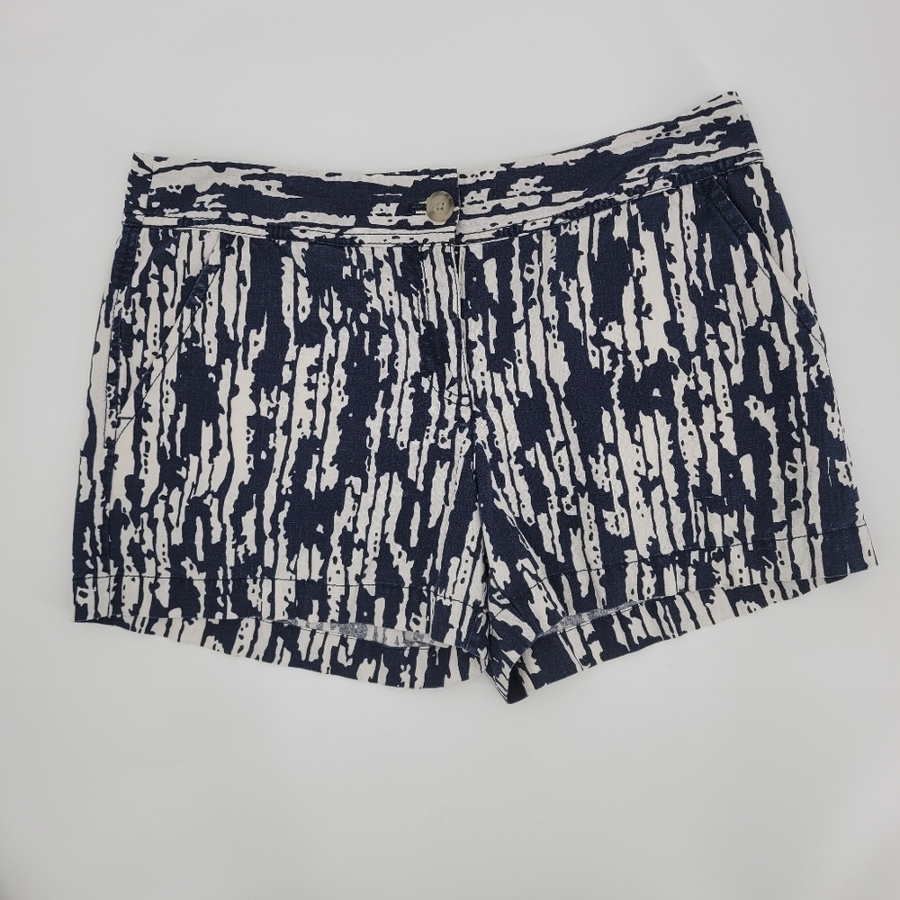 Loft Women's Linen Cotton Blend Dark Blue White Shorts With Pockets